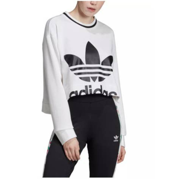 ADIDAS White & Black Bellista Cropped Sweatshirt - Picture 1 of 14